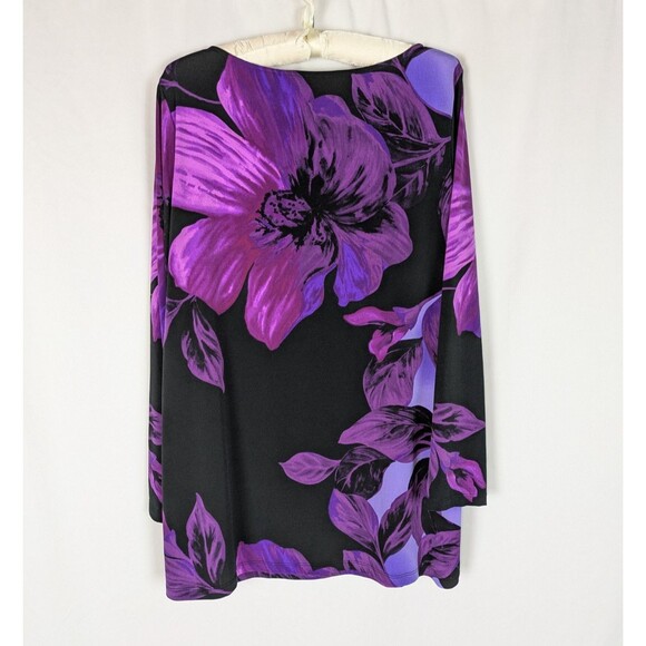Susan Graver Artisan Blouse 1X Women's Purple Floral Sequin Long Sleeve Liquid - Picture 4 of 7